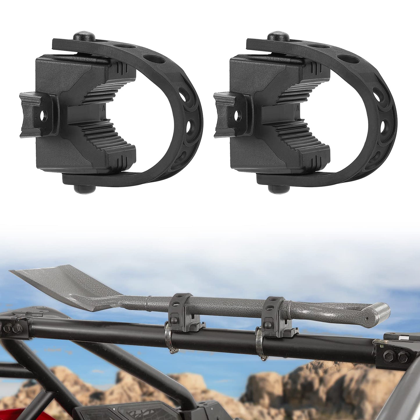 KEMIMOTO Type A Shovel Holder Rubber Clamp Grip Mount Kit Fits 1"-1.5" Dia. Tools, Clamps Mount For 0.5"-0.75"-1.5" Bar Tube Tool Grip Quick-Release ATV UTV Snowmobile Golf Cart