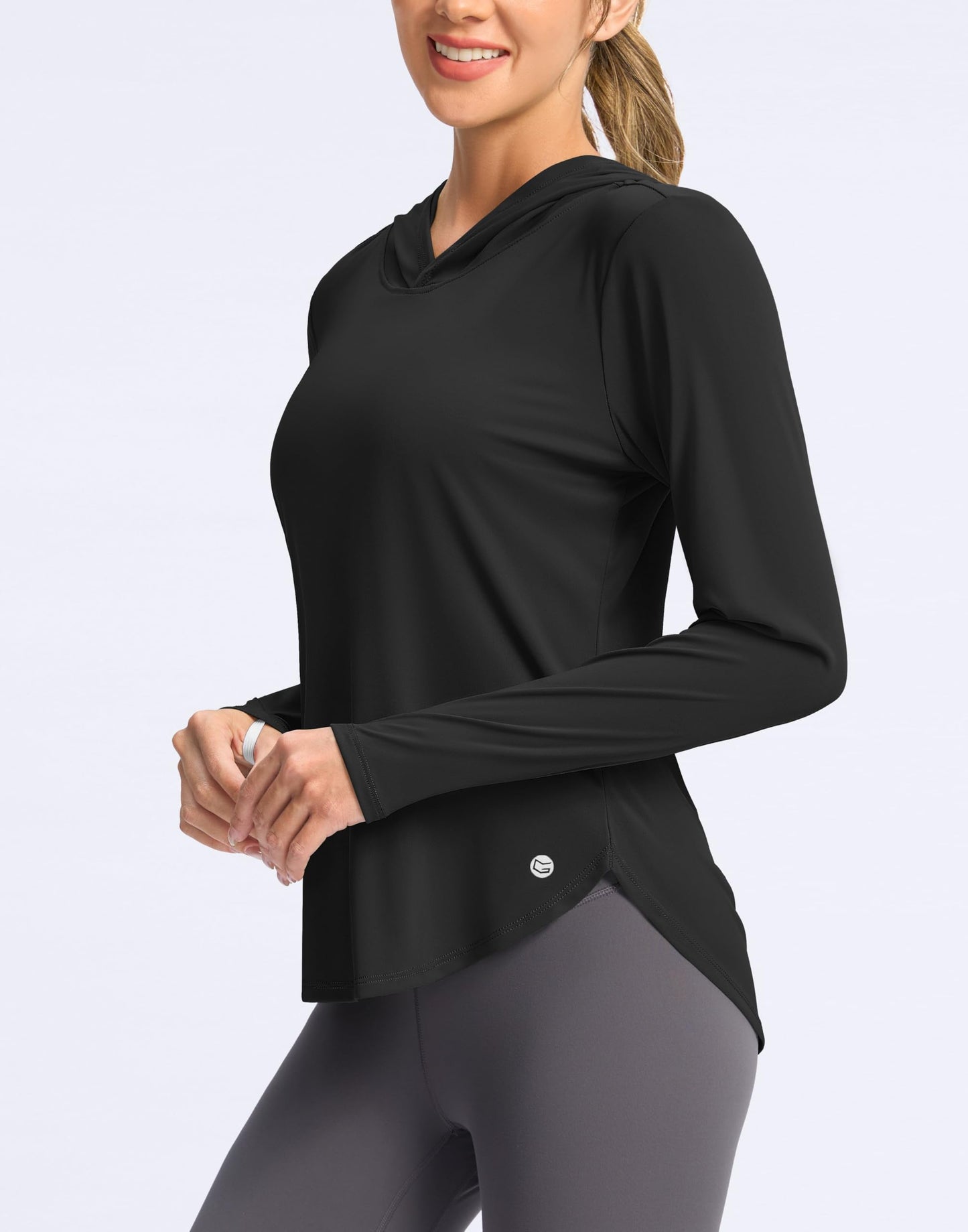 G Gradual Women's UPF 50+ Sun Shirt with Hoodie Long Sleeve UV Protection Shirts Lightweight Hiking Fishing Shirts for Women(Black,L)
