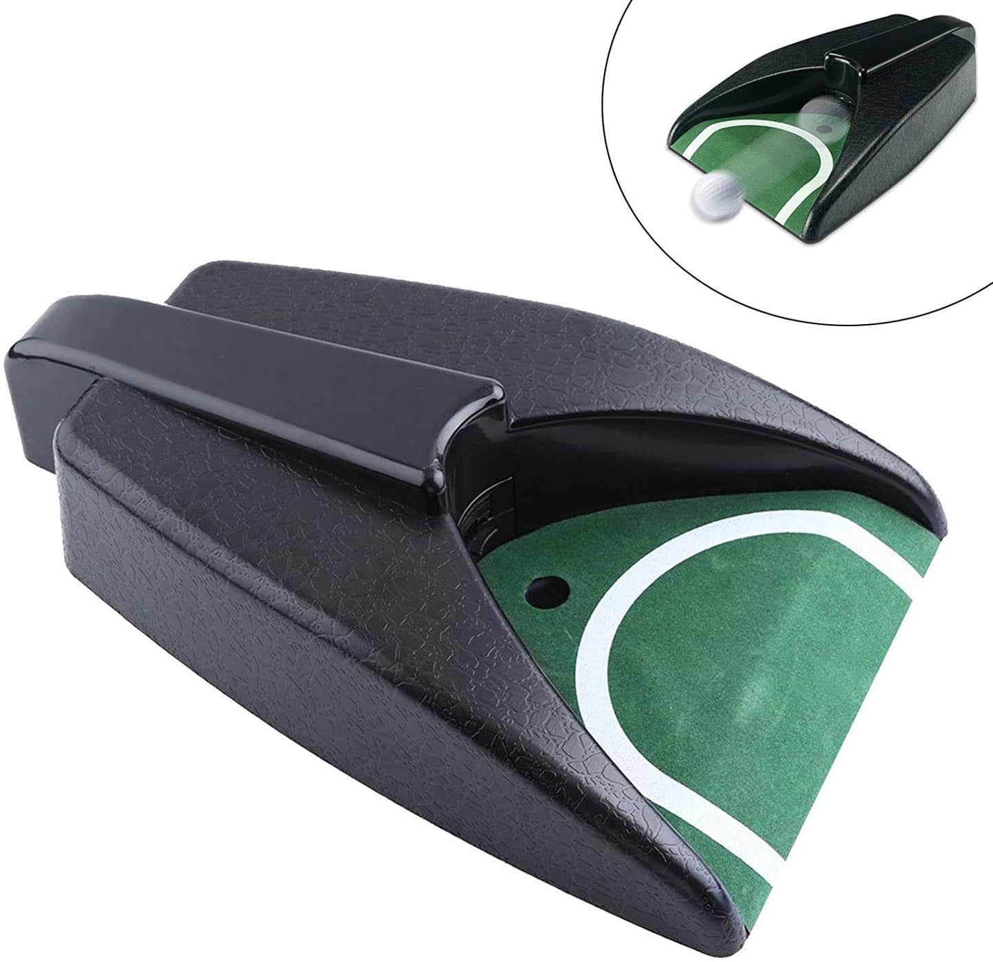 Golf Accessories Putting Plate with Return Spring,Golf Practice Mat with Automatic Ball Return,Indoor/Outdoor Use,Compact,Plastic,1 Hole