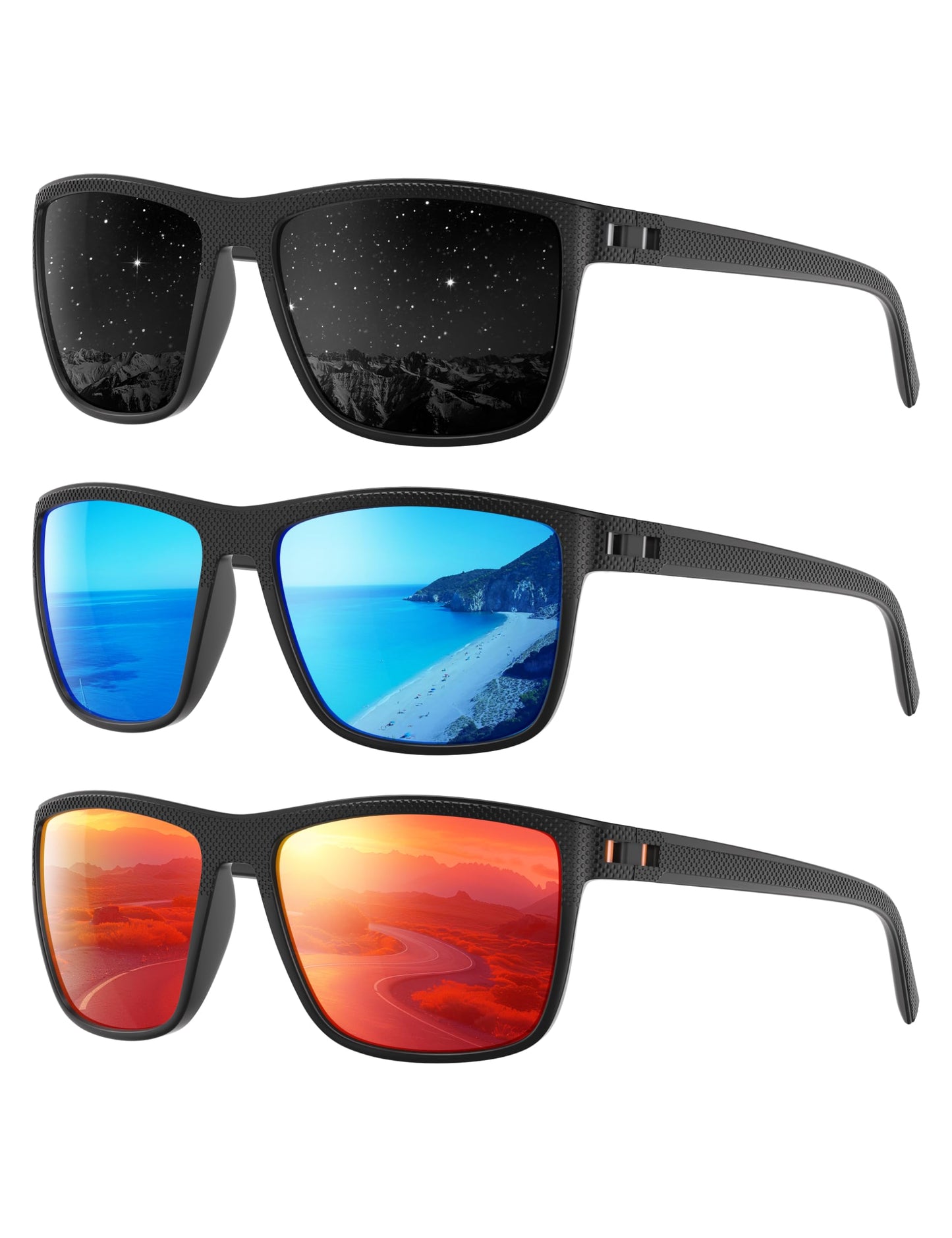 Foliful Polarized Sunglasses Men and Women, Mens Sunglasses Square Lightweight with UV Protection Sun Glasses for Fishing Driving, 3806A02