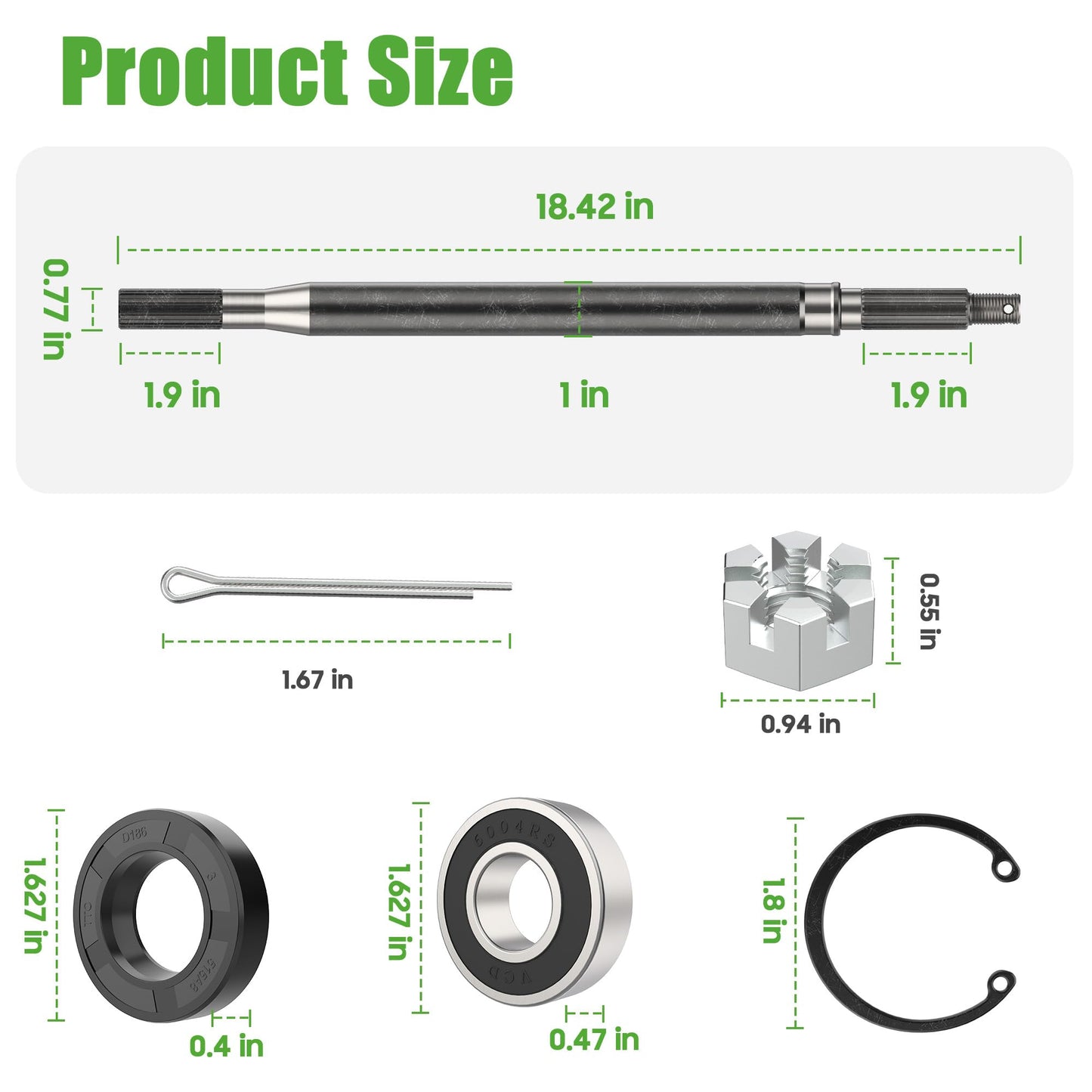 10L0L Golf Cart Rear Spline Axle Shaft for Yamaha G16 G19 G22 G27 (1996-2008) Models, Driver Side (Short) OEM# JR1-G6511-00-00