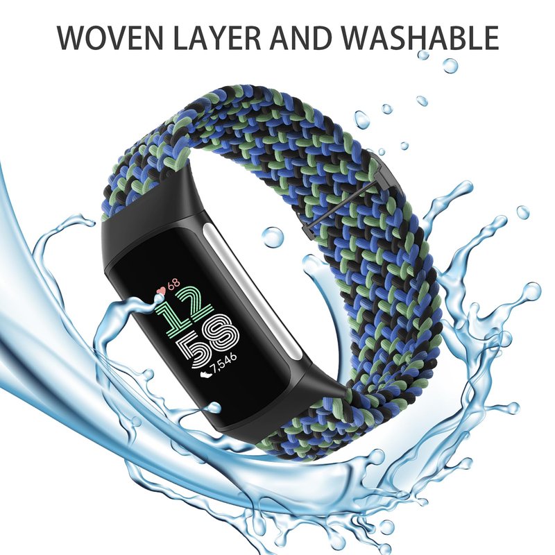 Braided Solo Loop Bands Compatible with Fitbit Charge 6/Charge 5, 3 Pack Adjustable Stretchy Wristbands Soft Woven Nylon Replacement for Fitbit Charge 5/Charge 6 Tracker Smart Watch for Women Men
