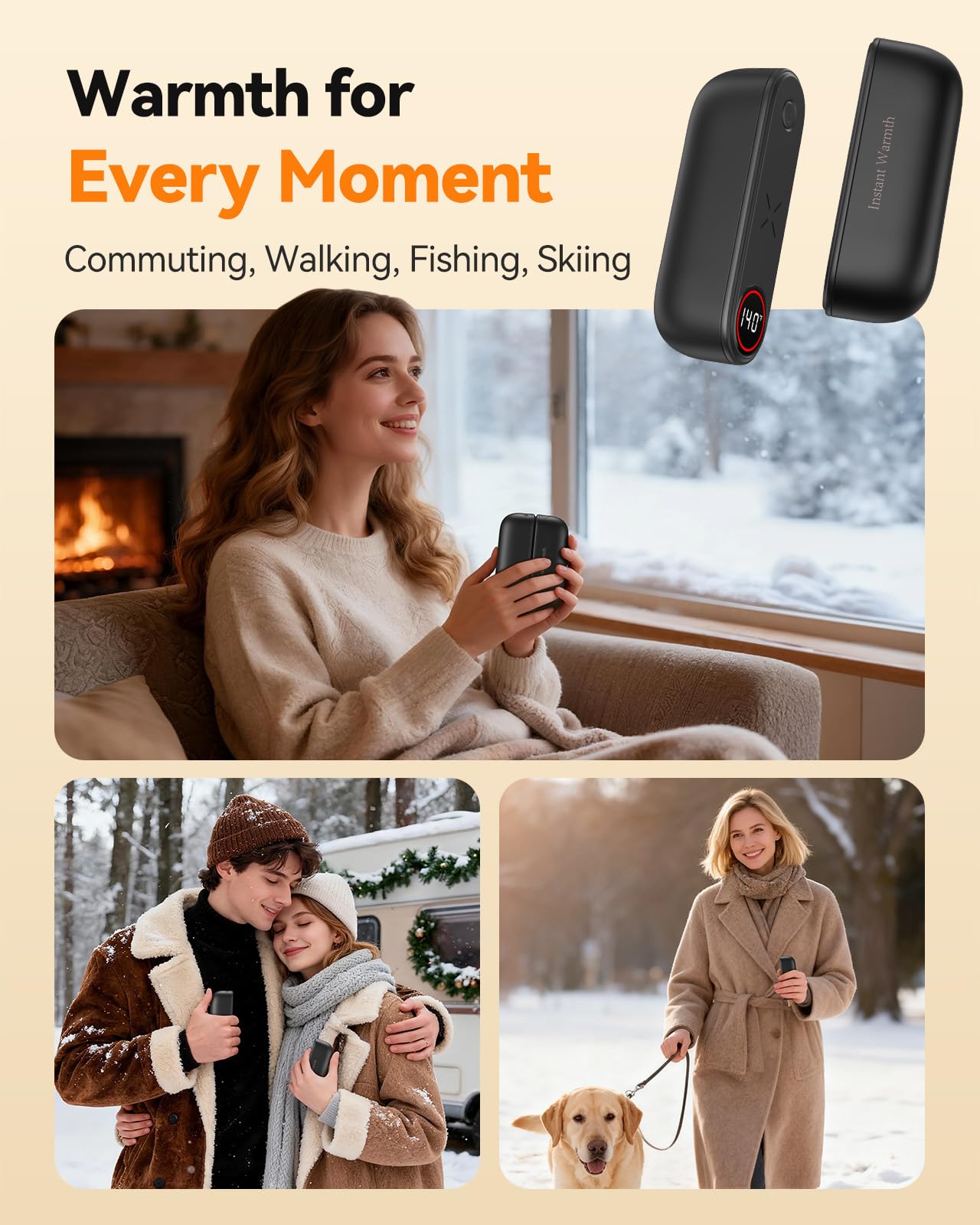 2 in 1 Hand Warmers Rechargeable, Magnetic Electric Hand Warmer 8000mAh USB-C, 3 Heat Levels up to 140°F, Quick Heating Portable Hand Warmers, Gifts for Raynaud’s, Golf, Camping, Outdoor Use(Black)