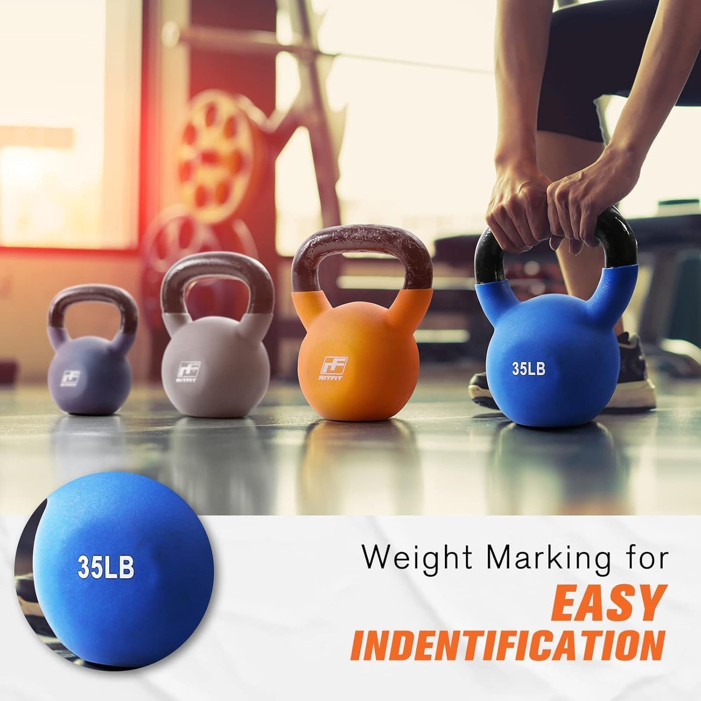RitFit Kettlebell Weight Set - Neoprene Coated Solid Cast Iron for Enhanced Grip and Durability