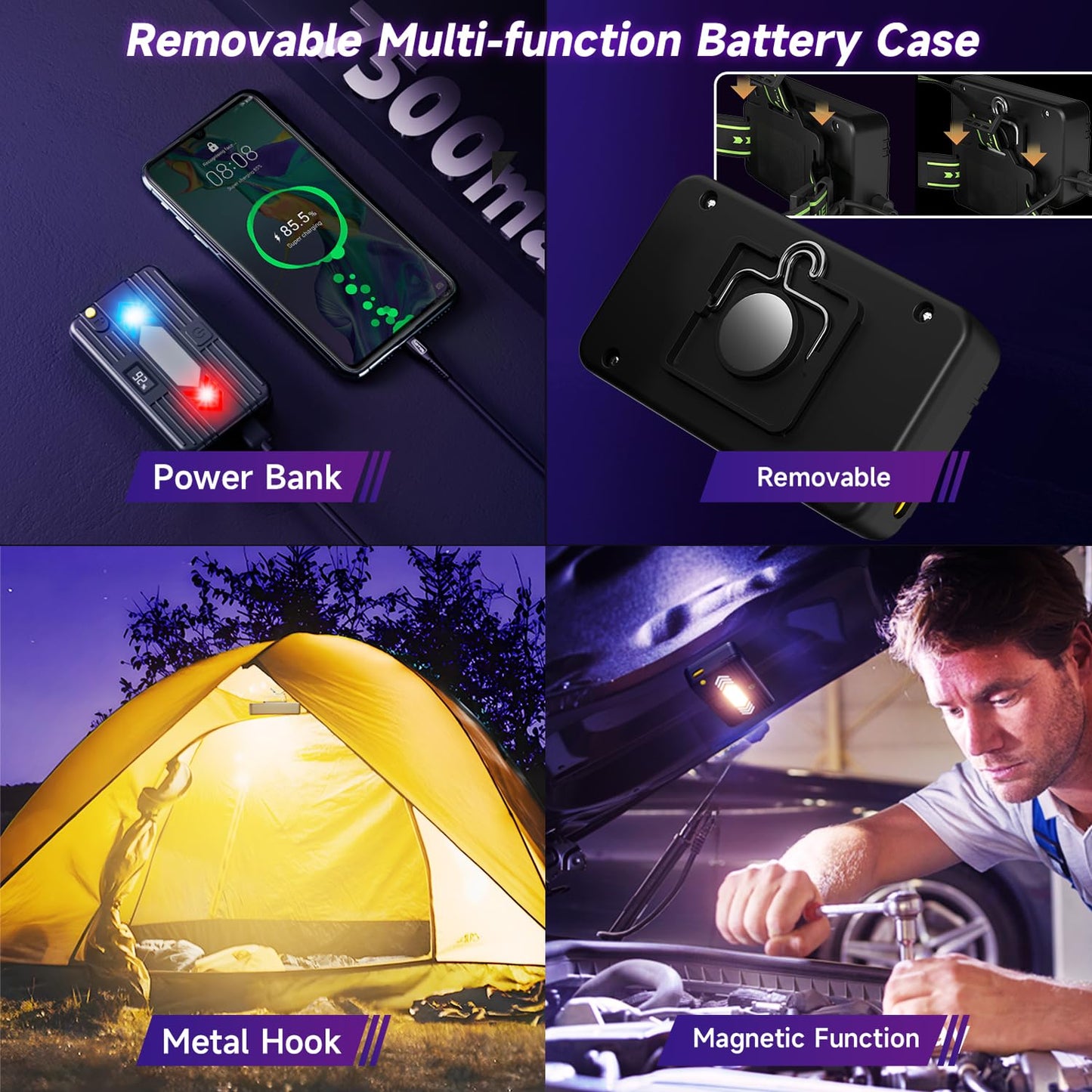 RFIUCH 1200 Lumens Super Bright LED Rechargeable Headlamp, Zoomable Head lamp with 9 Lighting Modes, 90° Adjustable & IP67 Waterproof for Camping | Hiking | Climbing | Fishing | Hunting | Auto Repair