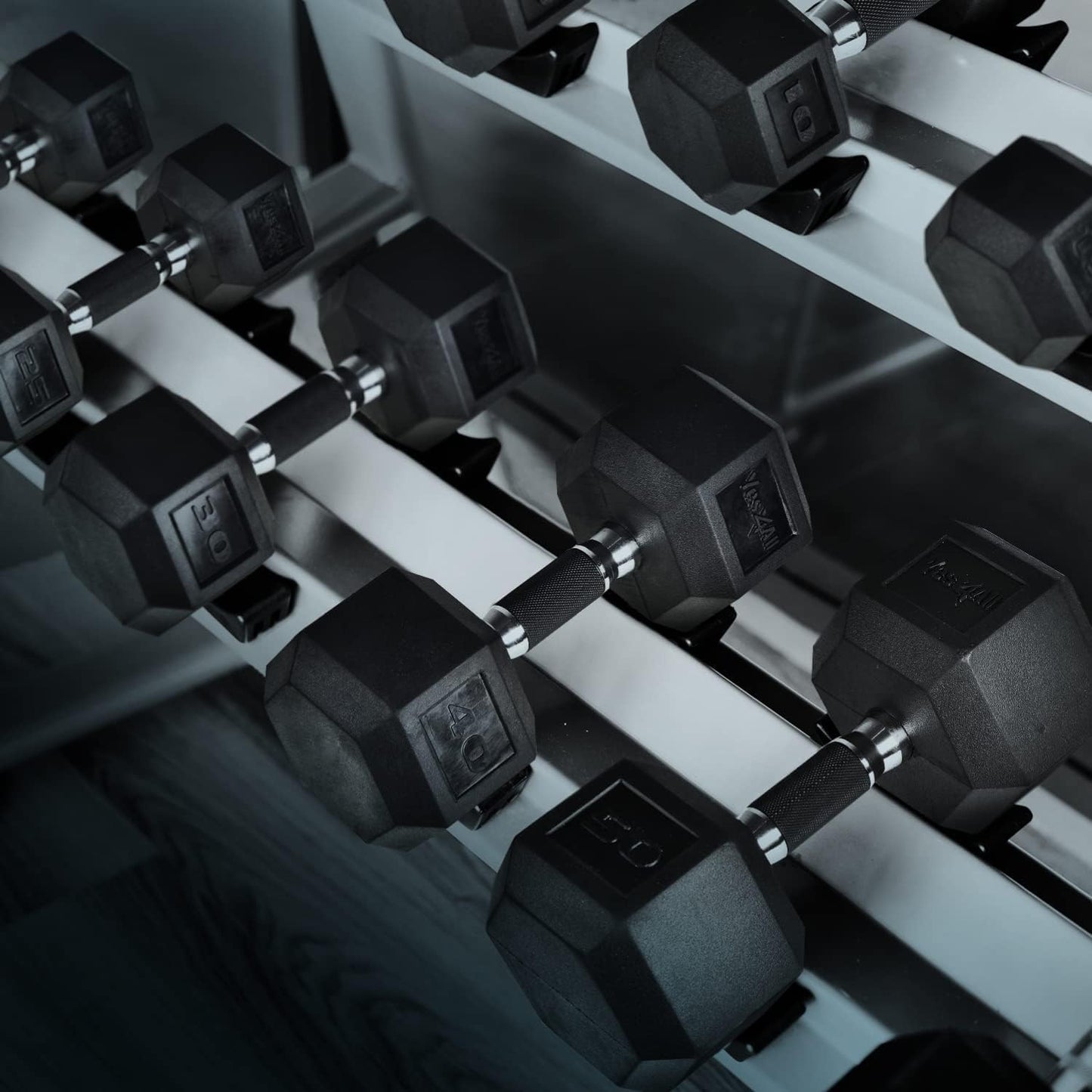 Yes4All Chrome Hex Dumbbells - Anti-Slip Rubber Grip Hand Weights, 10-30 LBS Pair