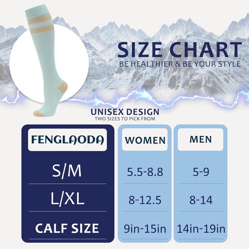 Fenglaoda Compression Socks - 20-30 mmHg Knee High Support for Men & Women | Ideal for Nurses, Pregnant, Travel