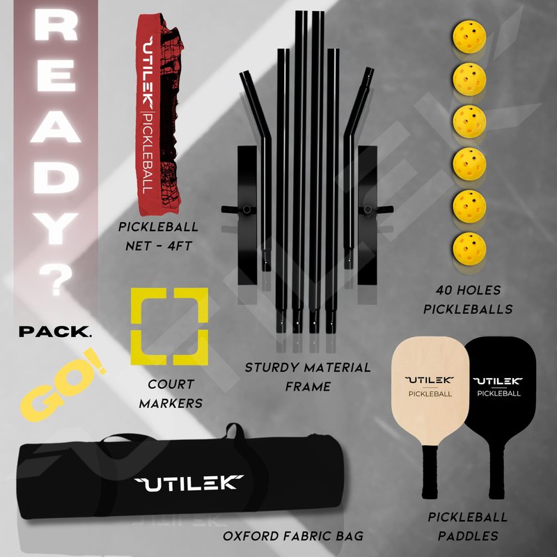Mini Pickleball Dink Net Small Size Set 4ft, Paddles, Court Markers, 6 Balls, Bag, Rebounder Practice Trainer, Master Pickle Ball, Home Equipment Portable, Adjustable Height, Indoor, Outdoor, Driveway