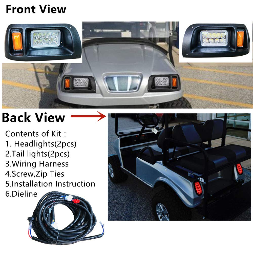 BeAcc Club Car DS LED Light Kit | LED Headlights & Tail Lights for Club Car DS Gas & Electric Golf Carts (1993 & Up) 12V