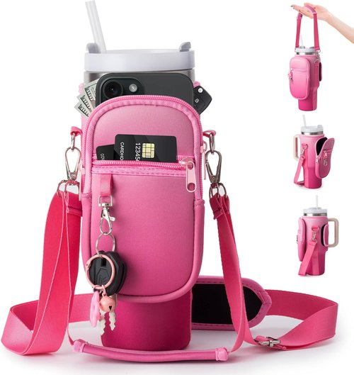 Linmaya Water Bottle Carrier Bag - Neoprene Cross-Body Bag with Phone Holder for Stanley Cup 40/30oz