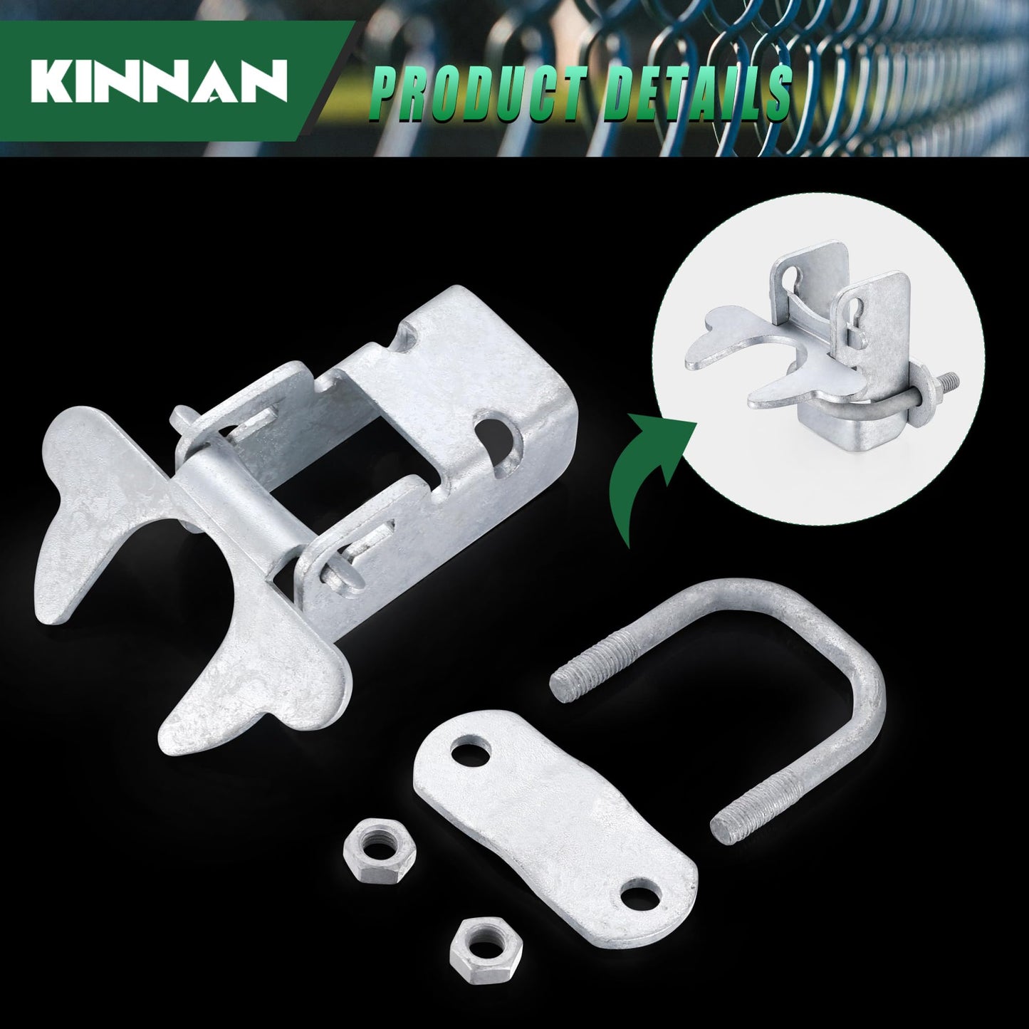 1-3/8" Kennel Gate Latch,KINNAN Butterfly Gate latches,Chain Link Fence Gate Latch Lock for Dog Kennels with Padlock Hole,Kennel Panels from 1-3/8'' to 1-3/8" Kennel Gate Frame 1 PCS