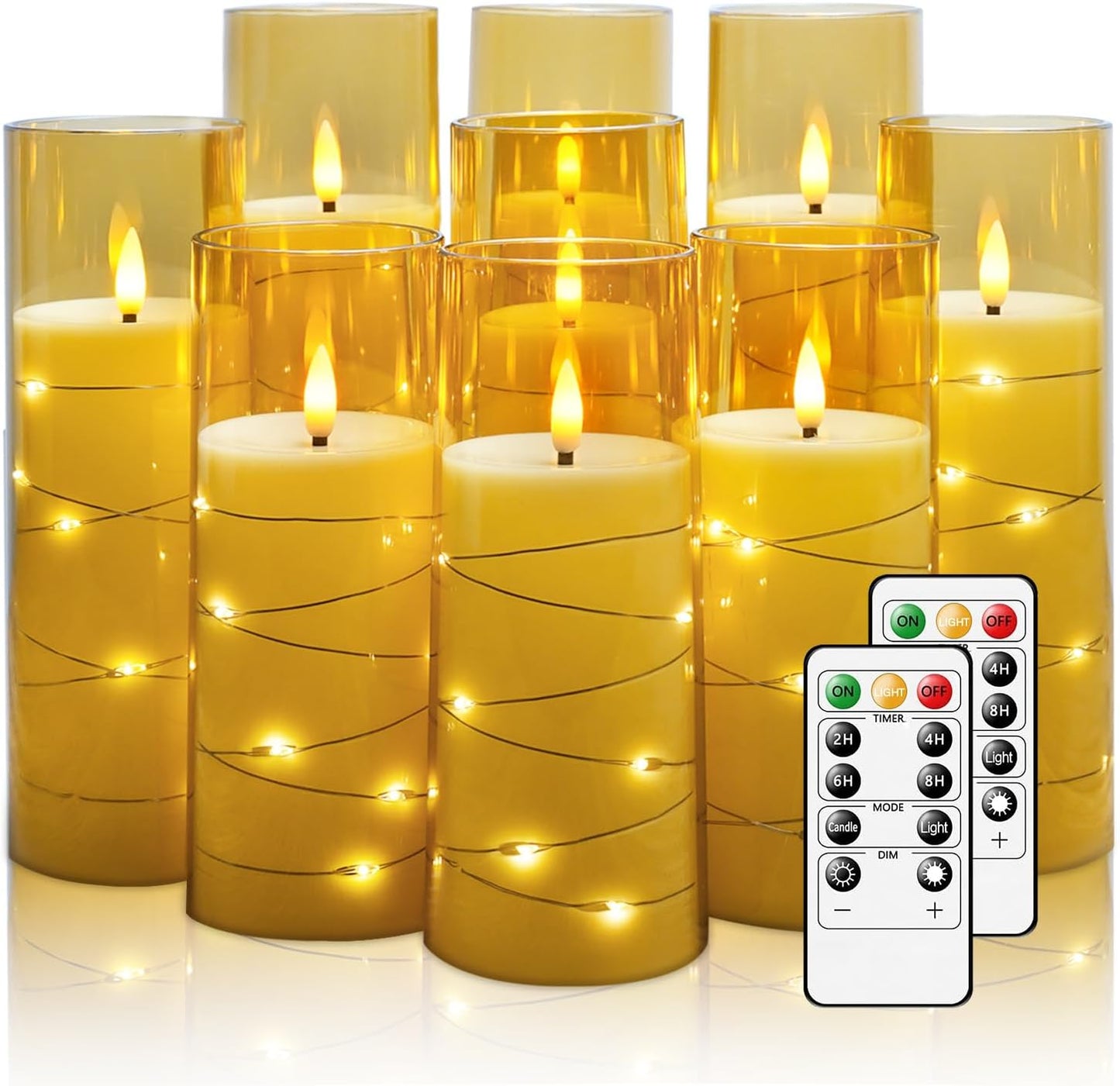 Flameless LED Pillar Candles Set - 9 Pcs White with Remote & Star String for Home Decor