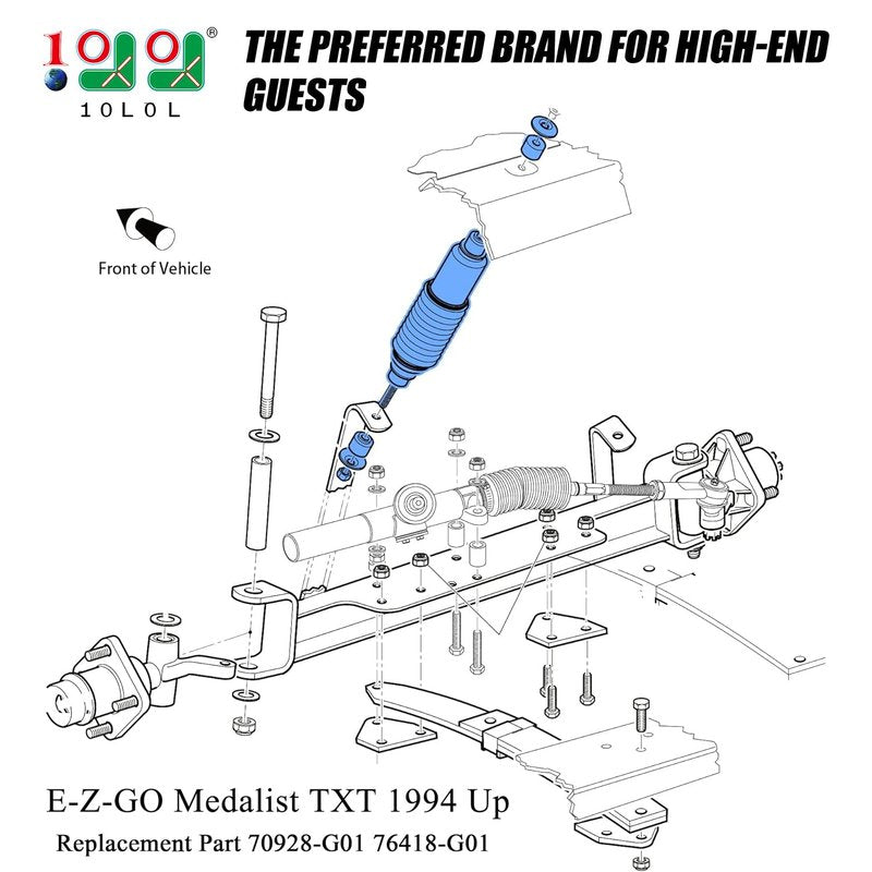 10L0L Golf Cart Front Rear Shock Absorber Set Coil Over Heavy Duty Shock Absorber Bolt Fits EZGO Medalist/TXT 1994+ Newer Gas or Electric, Replaces Part 70928-G01 76418-G01 (2 Pack)