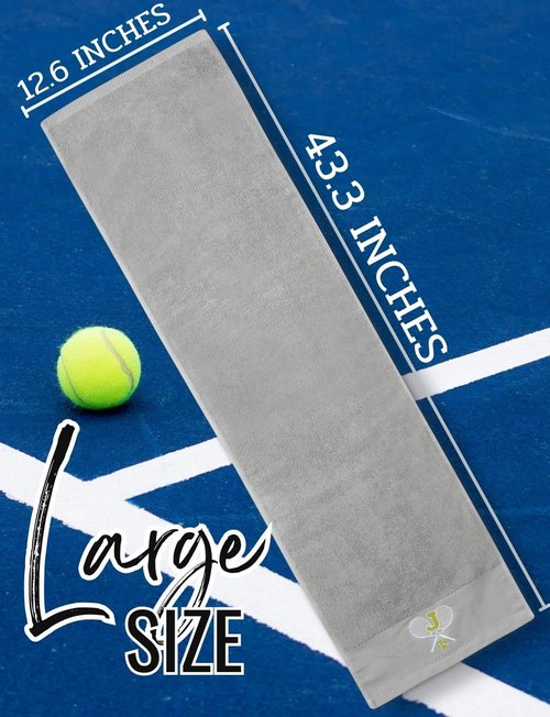 CybGene Embroidered Tennis Towel, Funny Tennis Gift for Men, Women & Lovers, Soft & Absorbent, Gray, Initial R
