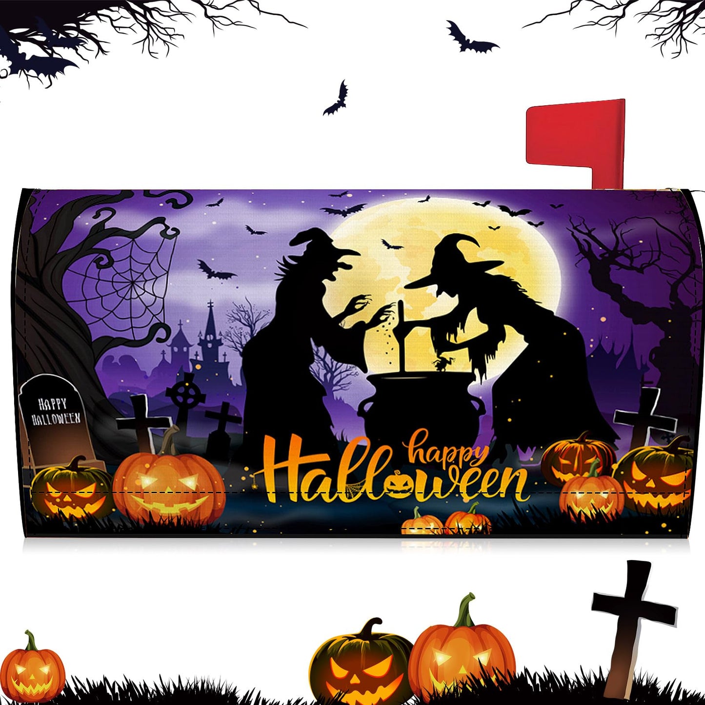 Teenyyou Halloween Mailbox Covers Magnetic Standard Size 21"x18" Fall Pumpkins Mailbox Cover Wraps Witch Ghost Black Cat Letter Post Box Cover for All Saint's Day Decor(Witch)