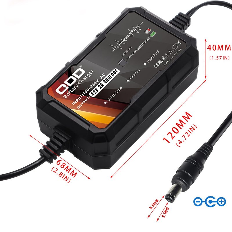 QDD 42V 2A Charger with DC5.5 * 2.1mm Connector for 10S 36V Lithium Battery Pack