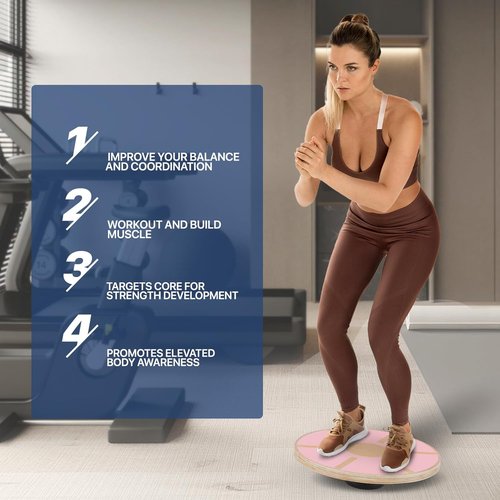 MADOG Wooden Wobble Balance Board - 15.5" Anti-Skid Core Trainer for Home Gym & Physical Therapy