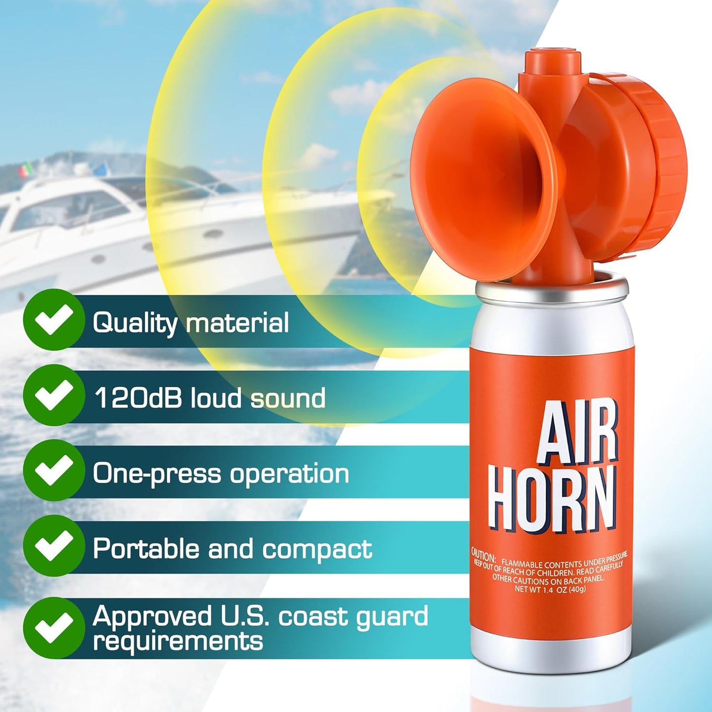 Air Horn | 1.4oz 122dB Loud Marine Safety Horn - Heard Up to 1/2 Mile, US Coast Guard Approved
