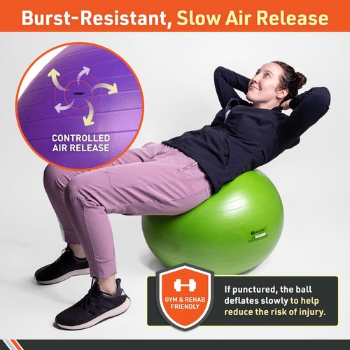 Body Sport Slow Release 65cm Exercise Ball with Pump, Gym Equipment for Home or Office, Stability Fitness Ball, Pregnancy Ball, Core Strength Training Equipment
