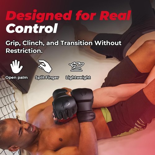 LIBERLUPUS MMA Gloves - Open Palm Sparring Gloves for Grappling & Kickboxing - Durable Synthetic Leather with Wrist Support