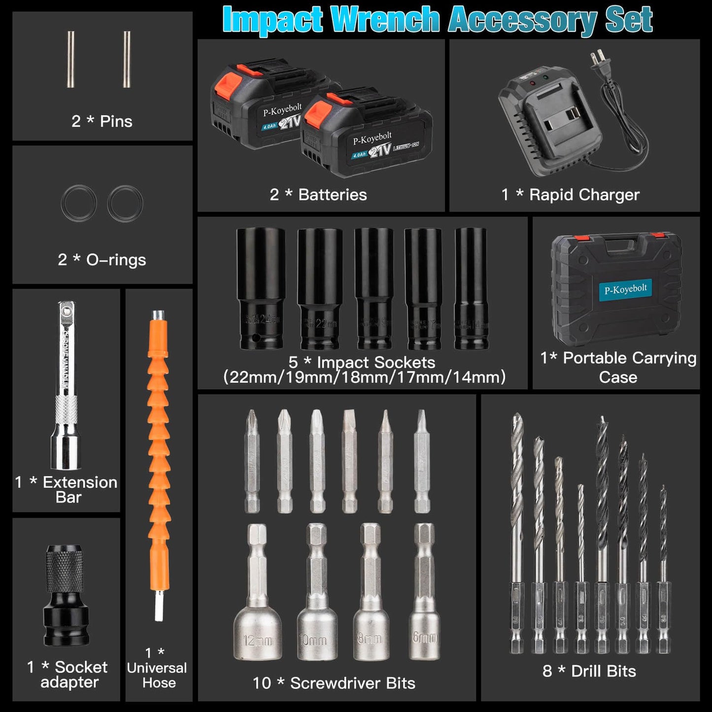 Cordless Impact Wrench, 740Ft-lbs (1000N.m) Electric Impact Gun driver, with 4-Mode Speed, 2 Battery & Charger, 5 Sockets 8 Drill 6 Screws, Power Impact Wrench Set for Car Home/Truck RV/Mower