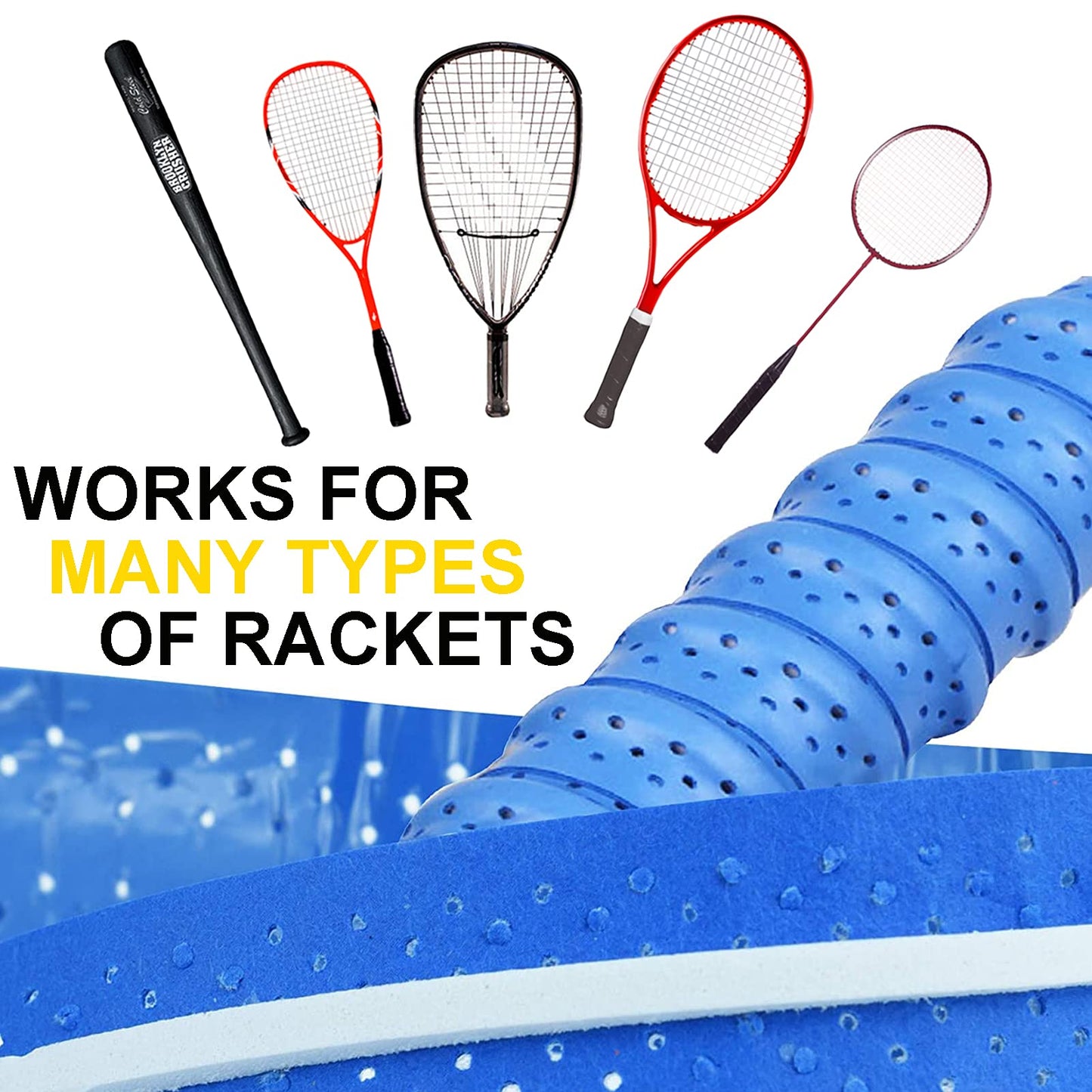 ATGRS Tennis Grip Tacky Tennis Racket Grip Tape Absorbent Anti-Slip Tennis Overgrip for Tennis Badminton Pickleball Racquet Handle Grip with Damping Ridges Overgrips (Royal Blue)