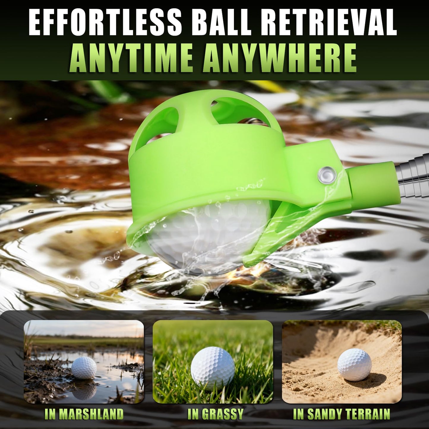 GEAVOUED Golf Ball Retriever for Water，9Ft/12Ft/14.5Ft/16.3Ft Telescopic Stainless Steel with Locking Clip Golf Ball Retriever (9Ft)