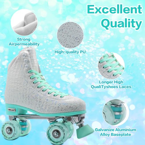 WELLWON Roller Skate for Women and Girls, High-top Double Row-Classic Rollerskates Size 8, Indoor Outdoor Roller Skate Shoes for Beginner Ladies