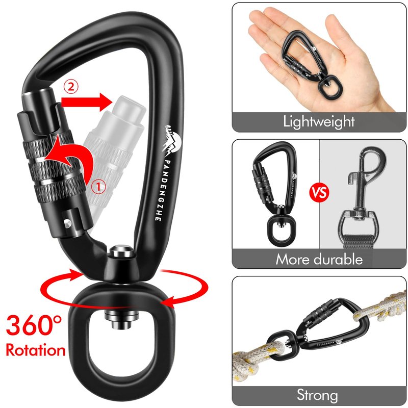 PANDENGZHE 3 Pack Locking Carabiner Clip 2.5" with Swivel C Ring for Securing Pets, Dog Leash Harness, Camping, Hiking, Keychains