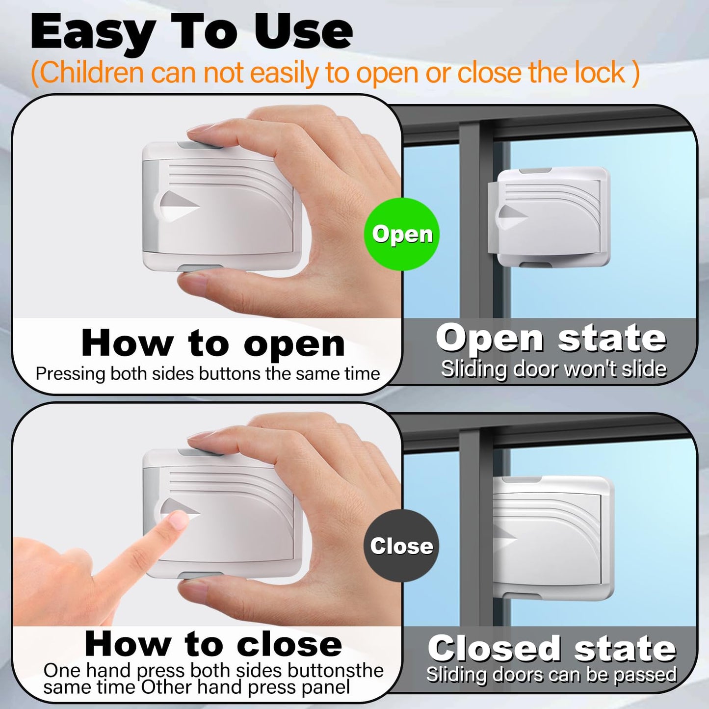 STERGDE Sliding Door Lock 2 Pack, Child Safety Lock For Sliding Glass Doors, Easy To Install, Keeps Your Baby Out Of Danger, For Sliding Glass Doors, Sliding Windows, Sliding Closets, Etc (Grey)