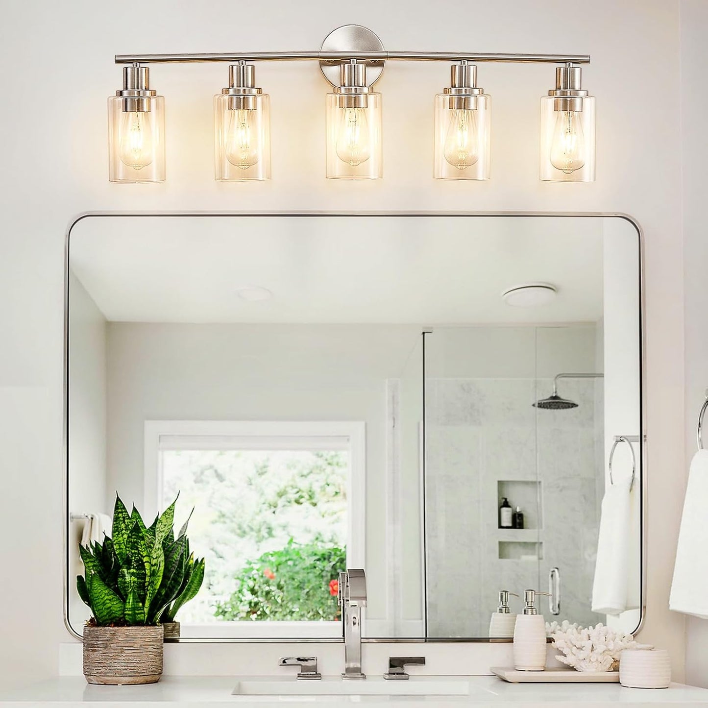 Modern Black 3-Light Bathroom Vanity Light Fixture with Clear Glass Shades - 2 Pack