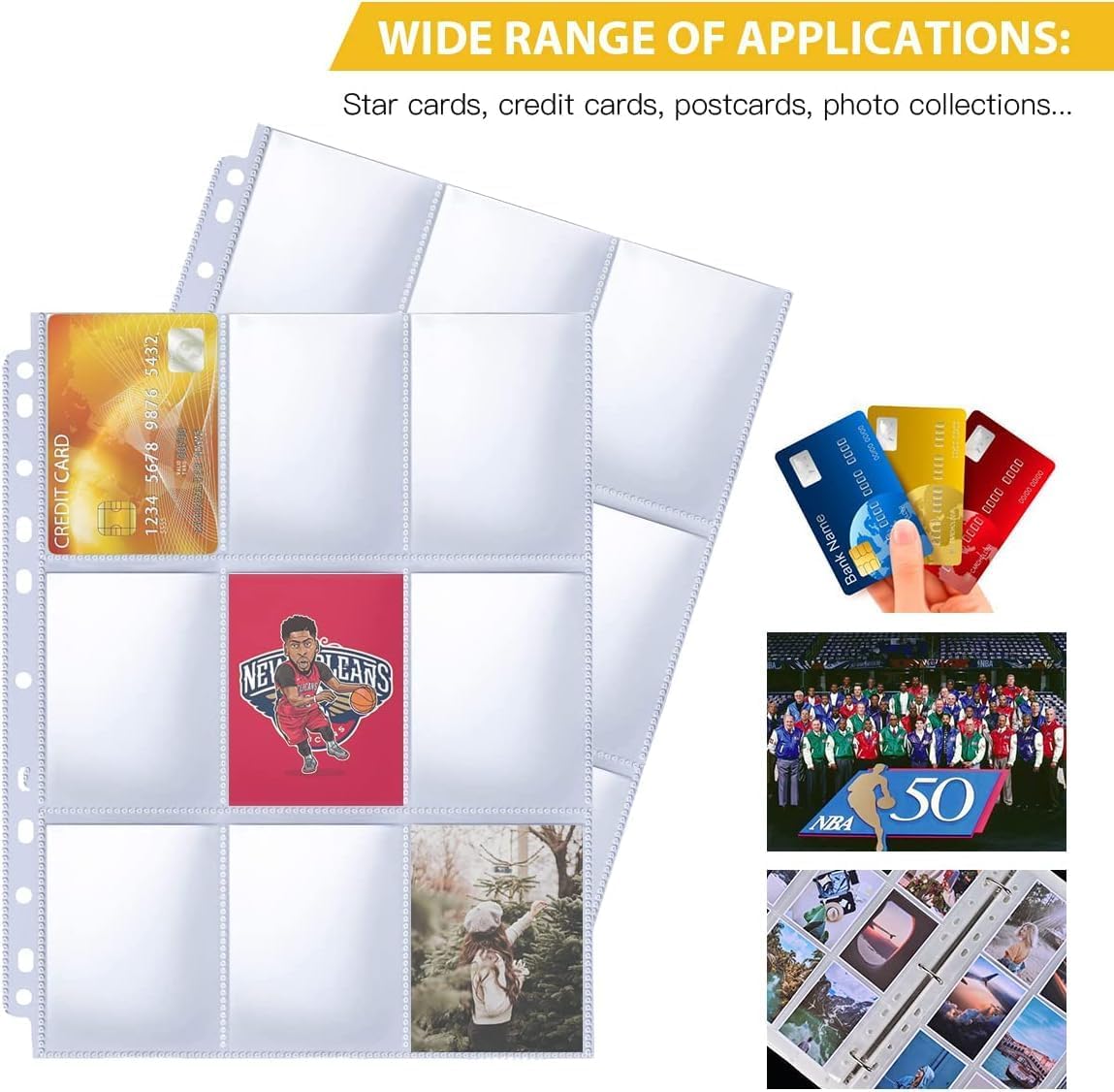 Skiennix 9 Pocket Page Protectors - 50 Pack Trading Card Sleeves for Baseball, MTG & Game Cards
