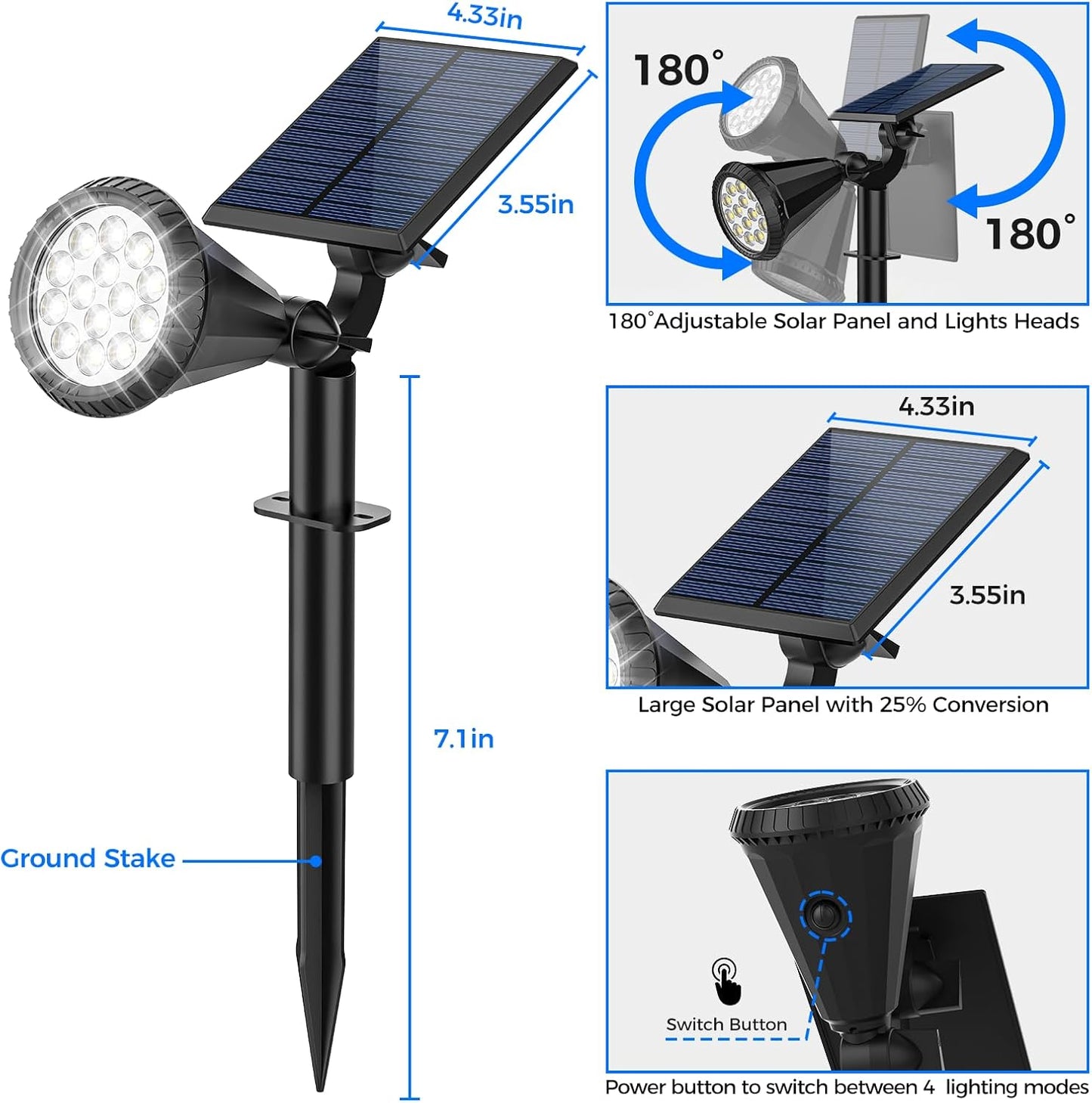 Solar Spot Lights Outdoor - 8 Pack Waterproof Adjustable Landscape Lights for Garden & Pathway