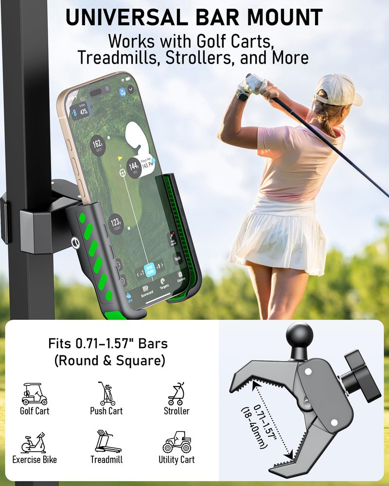 Golf Cart Phone Holder Mount, Golf Cart Accessories Essential Gift for Golfers Men Women, Fits EZGO Club Car Yamaha, Phone Caddy for iPhone Galaxy Pixel, 2026 Stocking Stuffers Gift for Men