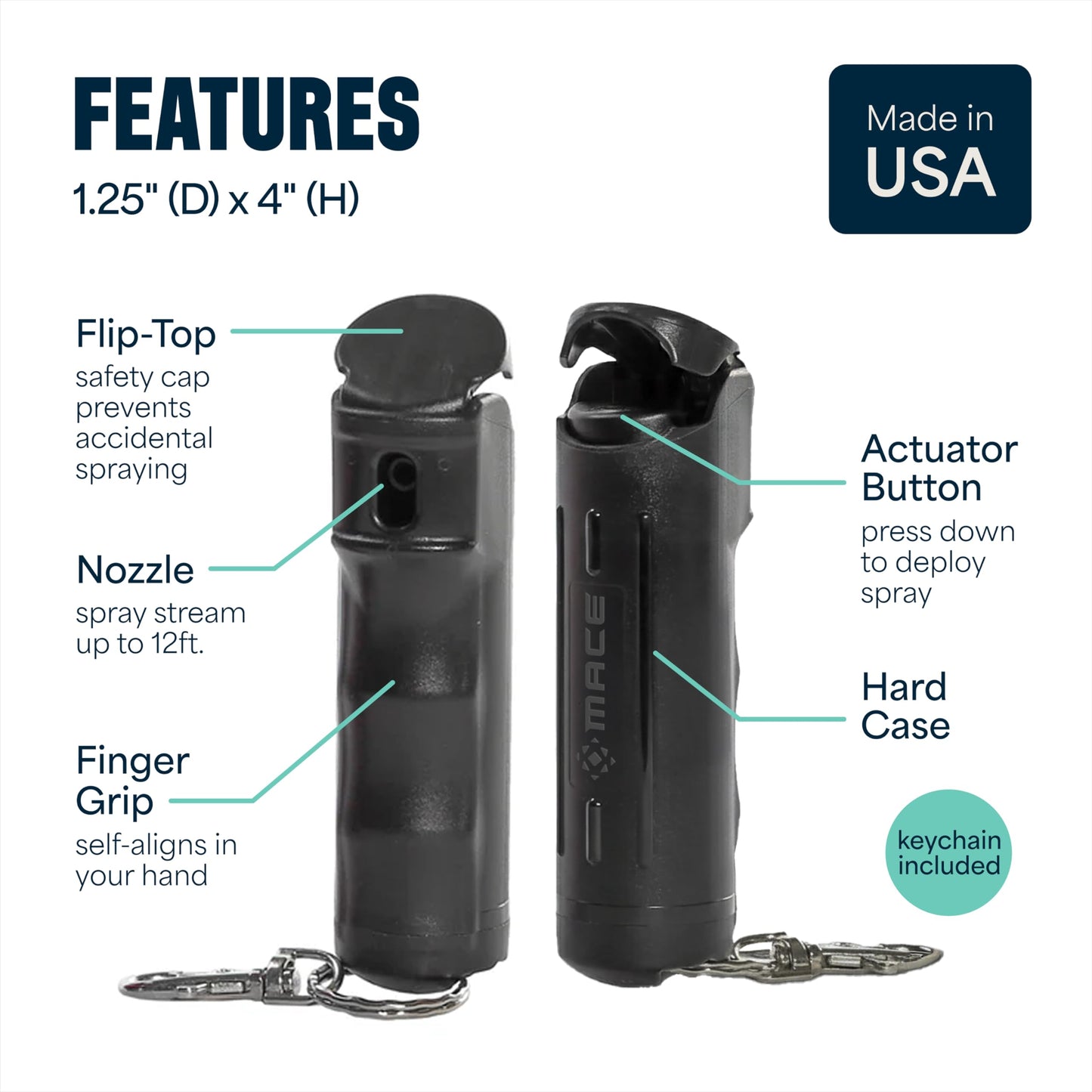 Mace Pepper Spray - 2-Pack Clip On Hard Case Model, 0.42 oz, 12 Feet Range, Max Police Strength, Long Lasting UV Dye, Flip Top Safety Cap, Self Defense Pepper Spray for Women & Men - Black/Pink