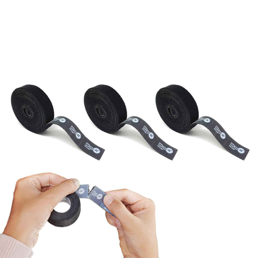 Self-Gripping Perforated Roll Cable Ties by Wrap-It Storage - 3 Pack of 12' x .75" Rolls Black - Cord Organizer for Appliances and Home Office Cables