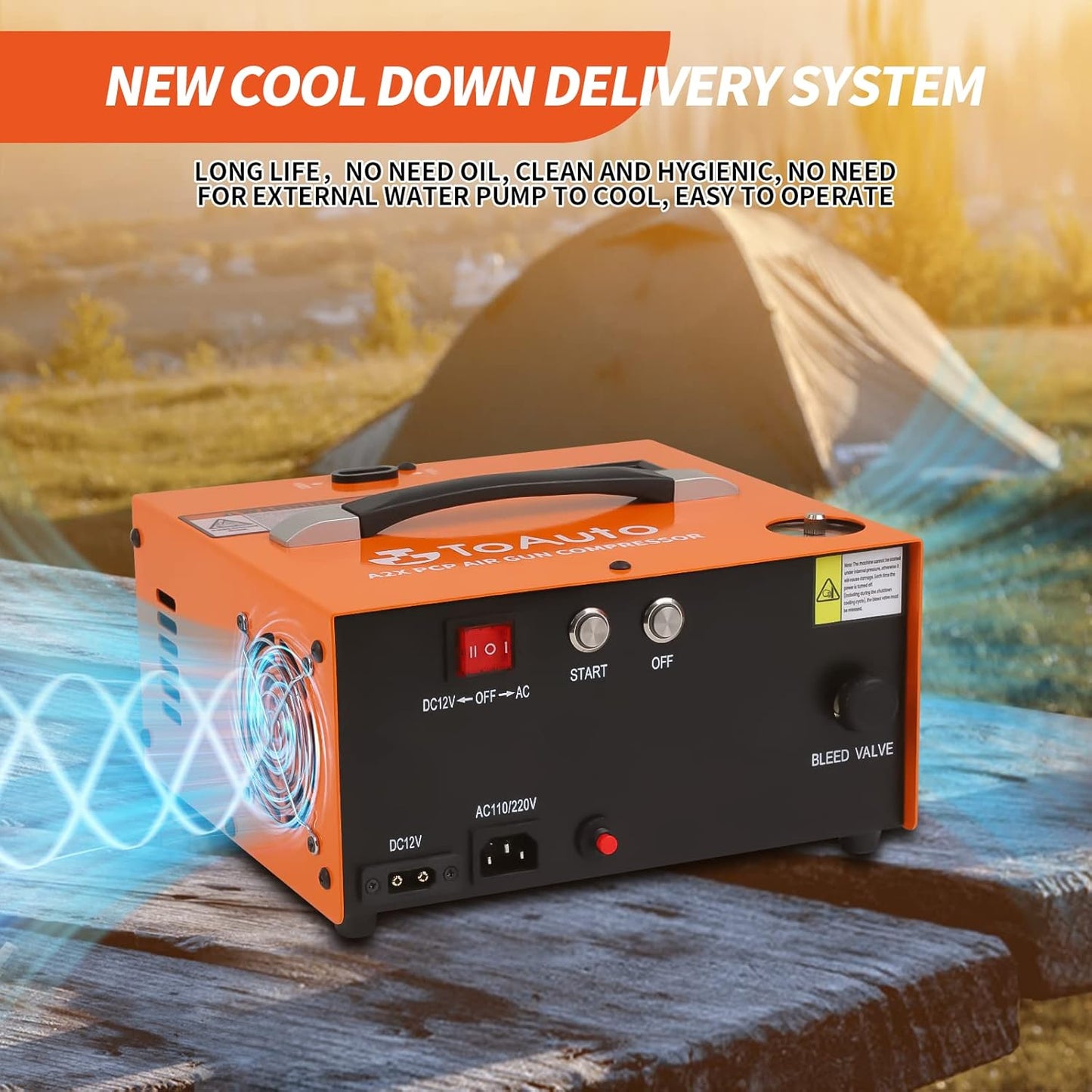 TOAUTO A2X PCP Air Compressor - Portable 4500Psi, One Button Start, Oil/Water-Free for Paintball & Scuba