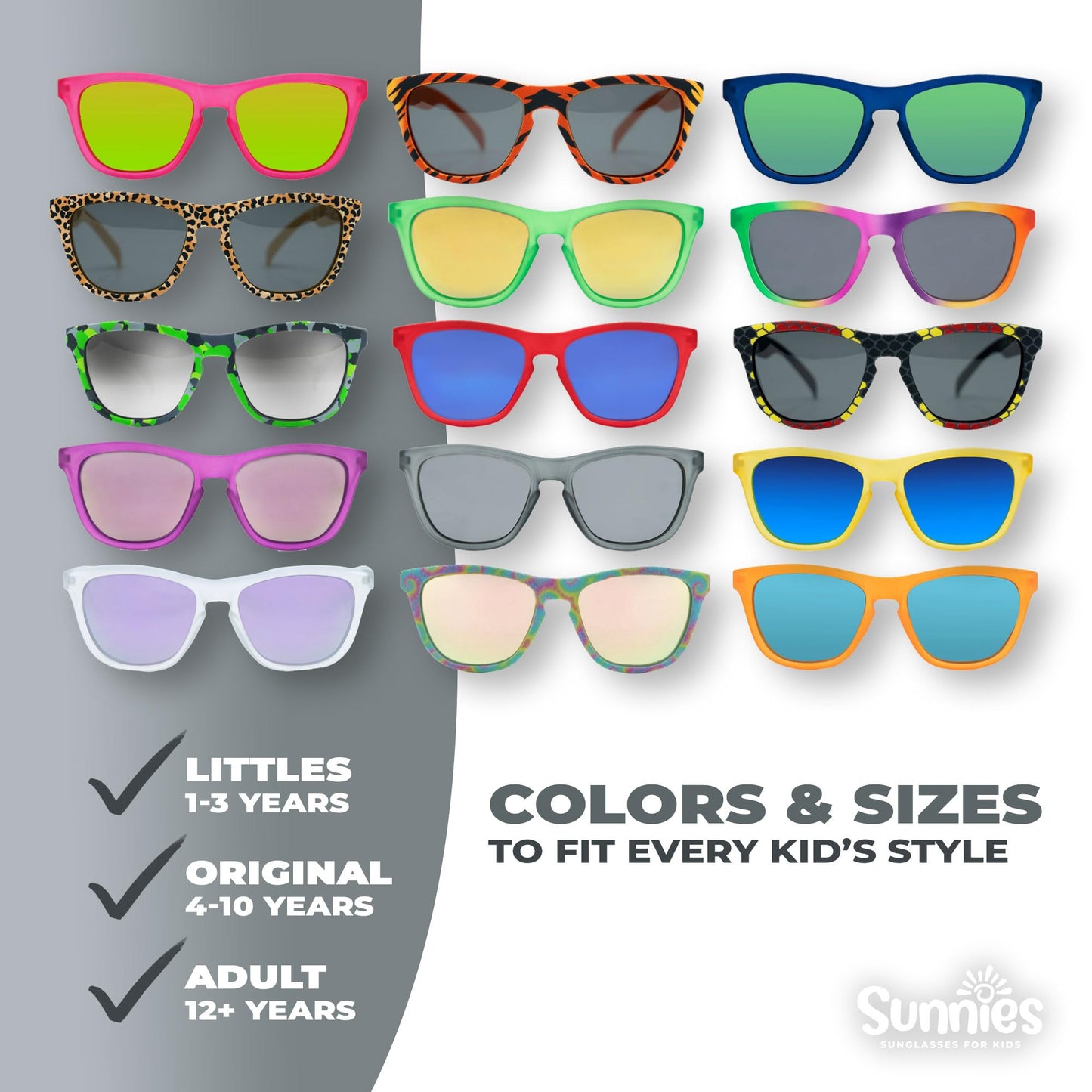 Sunnies Shades Kids Sunglasses, Toddler Sunglasses - Polarized UVA and UVB Protection, Anti-Slip Frame for kids. (SunniesGray, 4-10 Years Old)