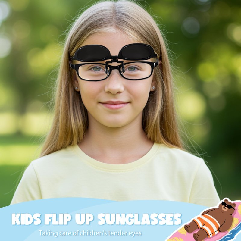 Trysee 2Pack Clip on Sunglasses Over Prescription Glasses for Boys Girls Polarized Flip Up TS-CO-8801