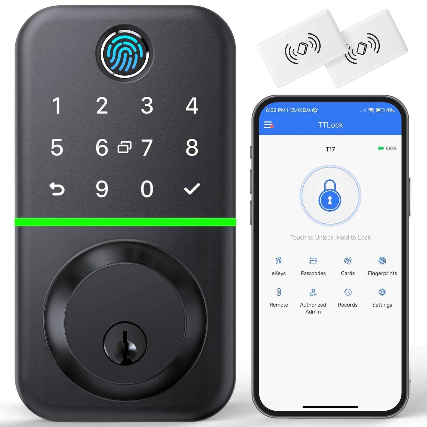 Smart Door Lock Deadbolt with Keypad: Keyless Entry Door Lock - Fingerprint Lock for Front Door - Electronic Lock with Bluetooth and APP Control