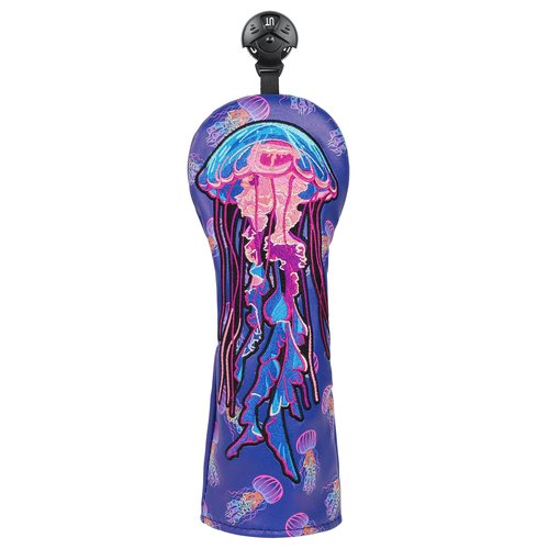 LZFAN Golf Club Head Covers Driver Fairway Wood Hybrid Golf Club Headcover Leather Protector Heavy Embroidered Colorful Jellyfish (Hybrid)