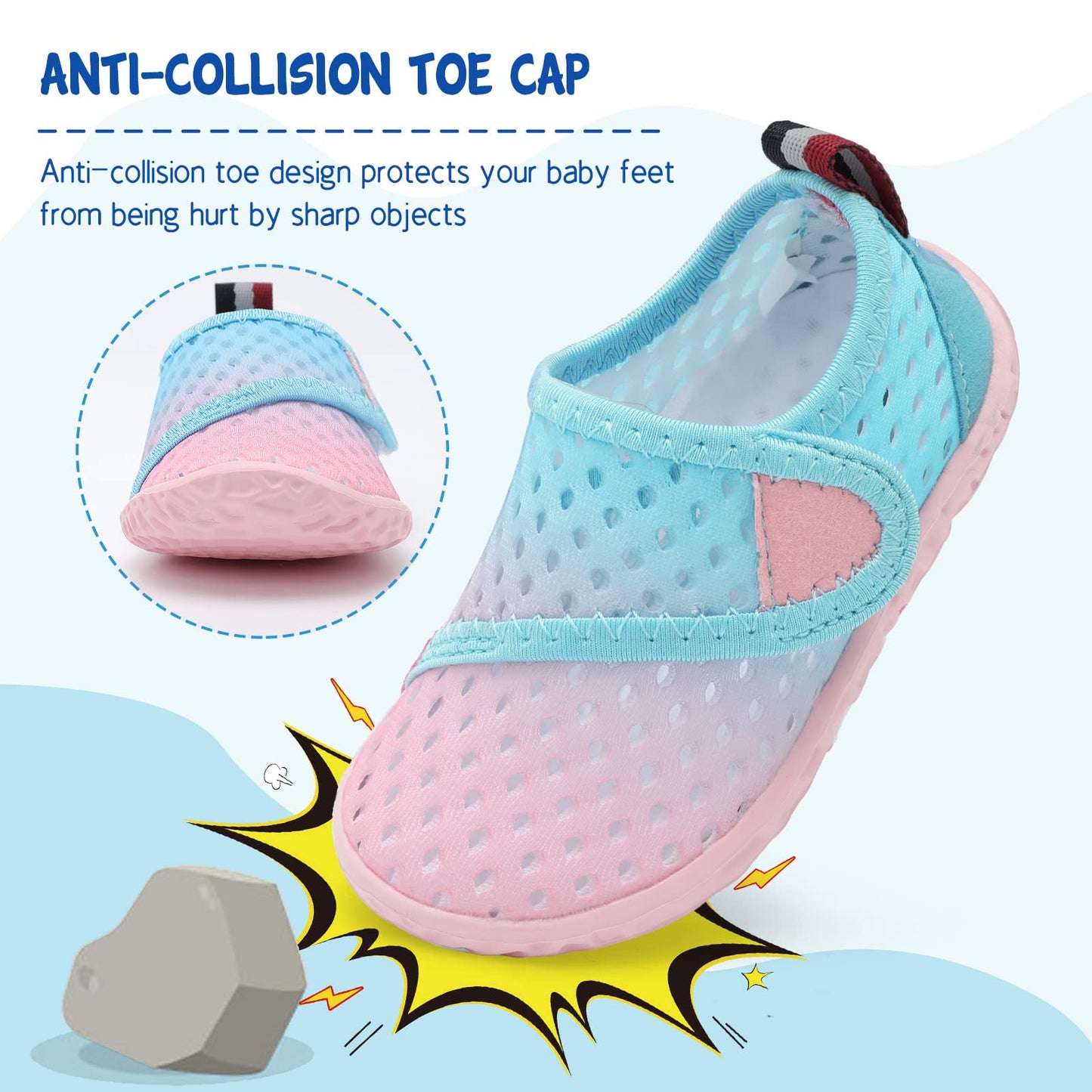 LeIsfIt Kids Water Shoes Toddler Girls Boys Swim Shoes Outdoor Quick-Dry Breathable Aqua Socks for Beach Pool Surf, Blue Pink, 12 Little Kid