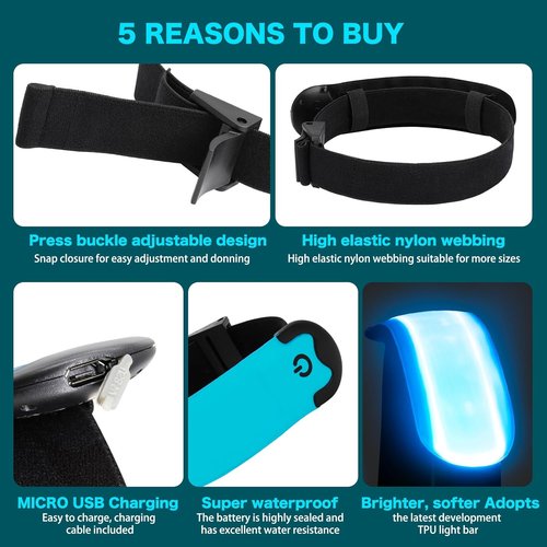 LED Armband | High Visibility Running Wristband - USB Rechargeable, Adjustable & Waterproof (2 Pack)
