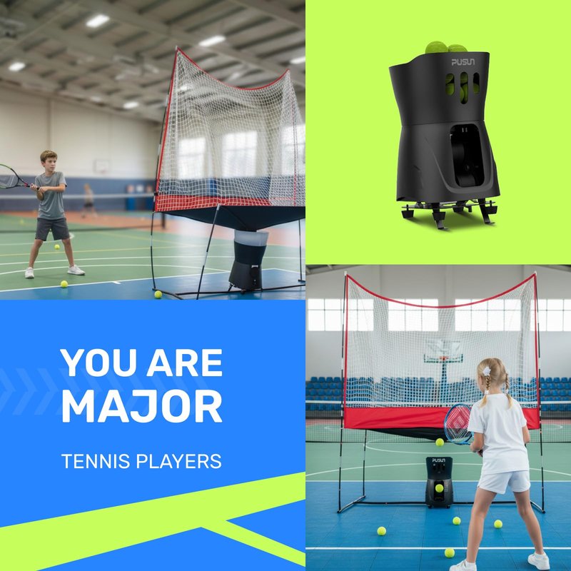 Tennis Training Set with Return Net&PT-Mini Pro Tennis ball launcher — App/Remote Control, 4–6h Battery, 60-Ball Capacity, up to 12 mph, 5-Point Random; Indoor & Solo-Friendly for Beginners and Kids