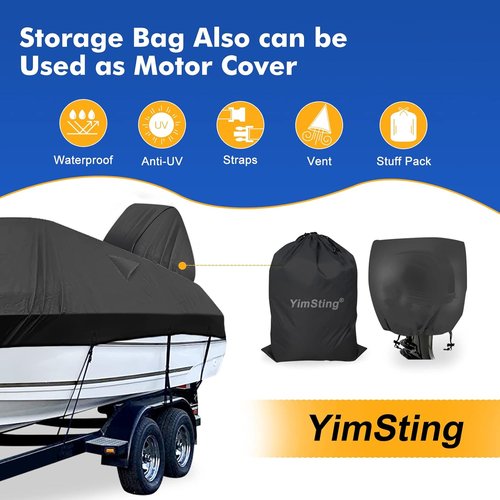 1200D Waterproof Boat Cover - Heavy Duty Protection for 23' to 24' Bass & V-Hull Boats - Black Canvas