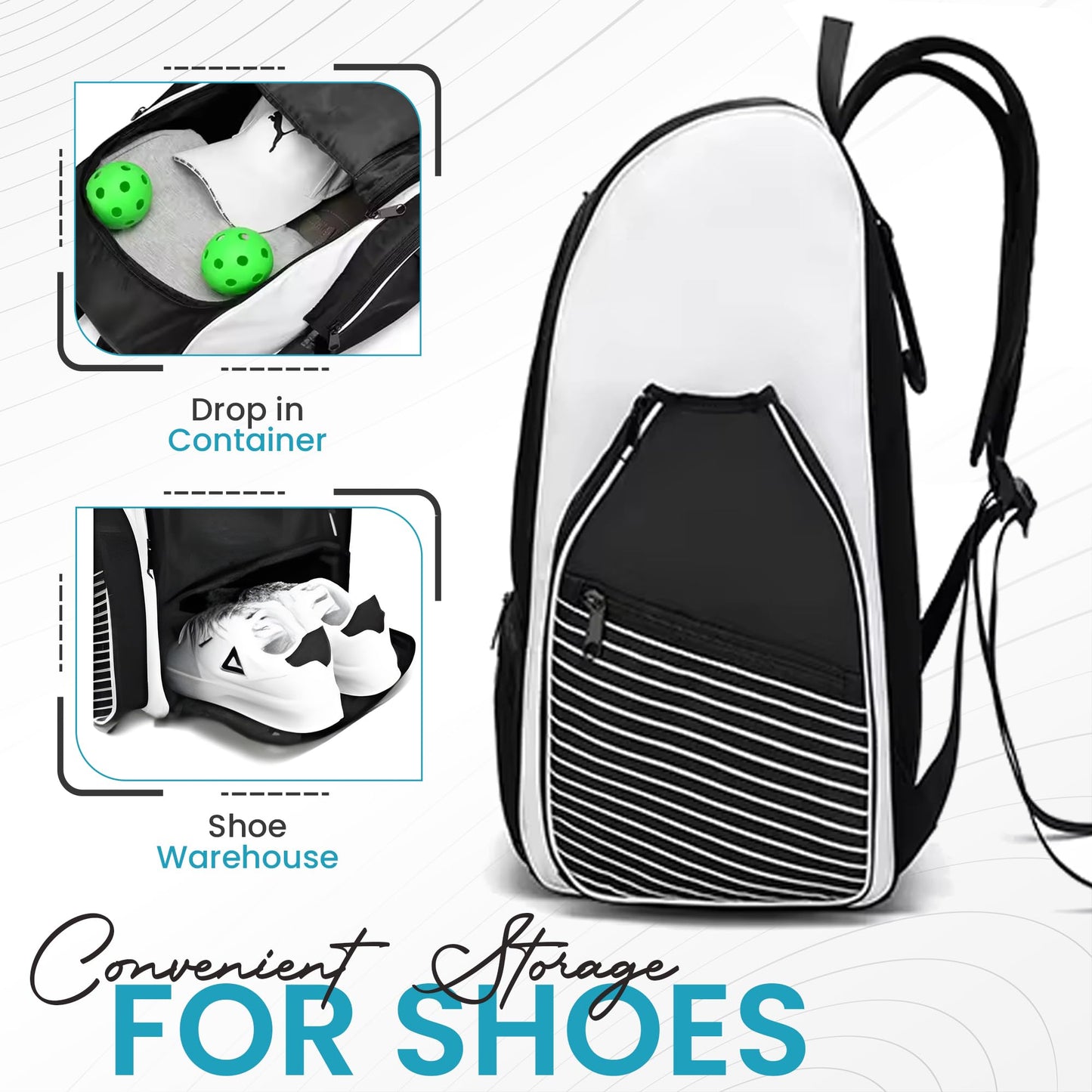 Pickleball Bags for Men & Women, Adjustable Sling Pickleball Backpack, Large Capacity with Shoe Compartment, Paddel Bag Fits 2-4 Paddles & Accessories