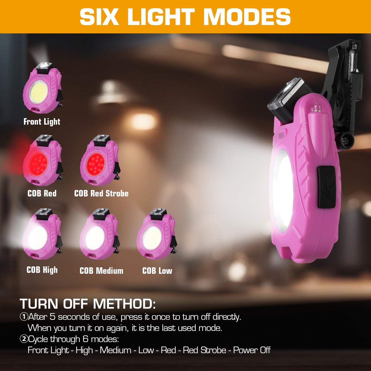 EverBrite Keychain Work Light, Hat Clip Light, Mini Rechargeable Magnetic Keychain Light with Sensor Mode, Versatile Small Keychain Flashlights, Portable, Waterproof for Camping, Hiking, 6 Modes, Pink