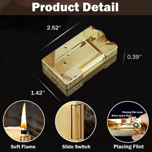 Laicengo Sanji Lighter, Vintage Trench Lighter, Butane Refillable Lighters, Copper Gas Lighters for Men Dad Husband (Fuel Not Included)