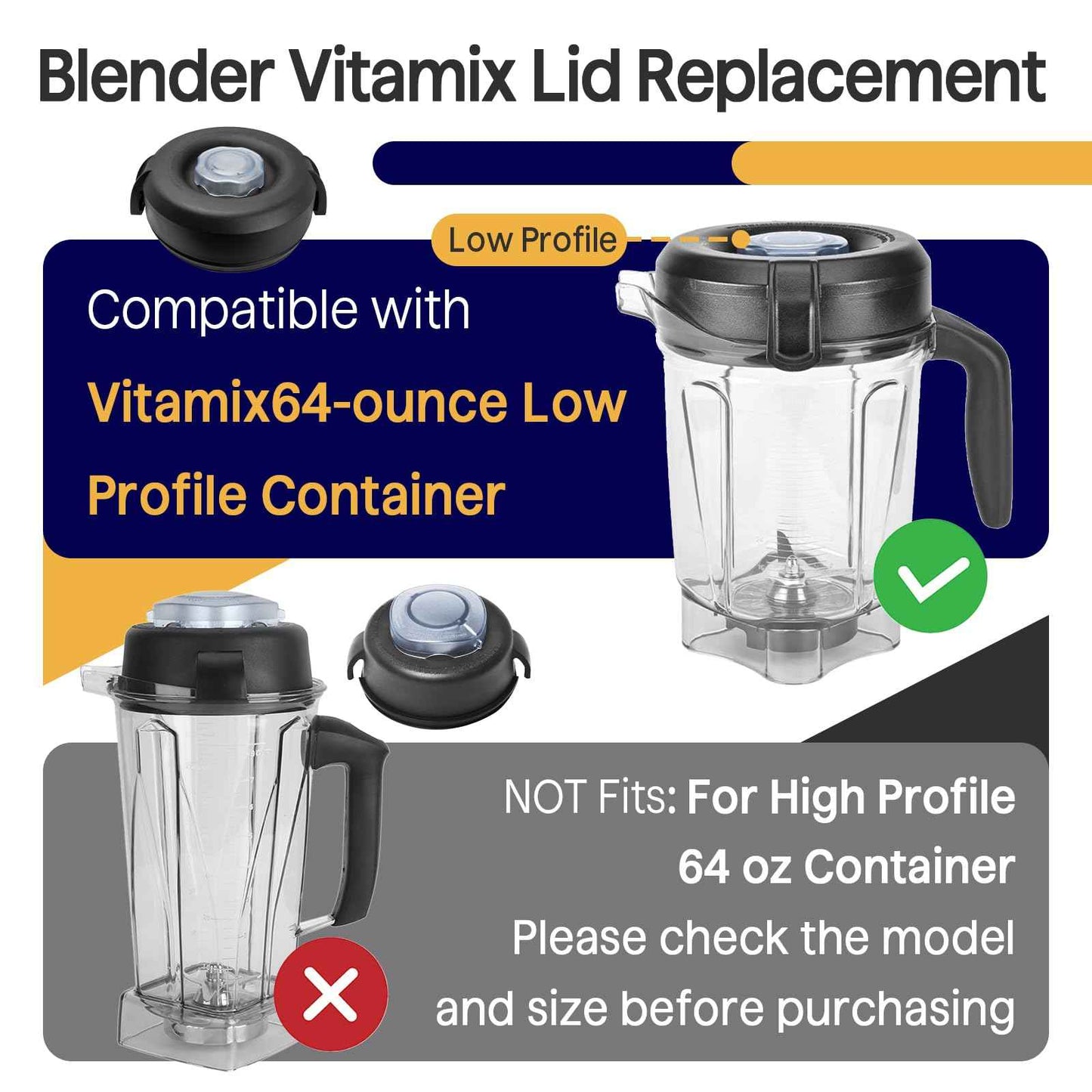 1 Pcs Replacement Lid for Vitamix Blender 64 Oz - Clear Lid Design - Fits for Vitamix 750 5200 5000 6300 7500 - For Vitamix Lid Replacement