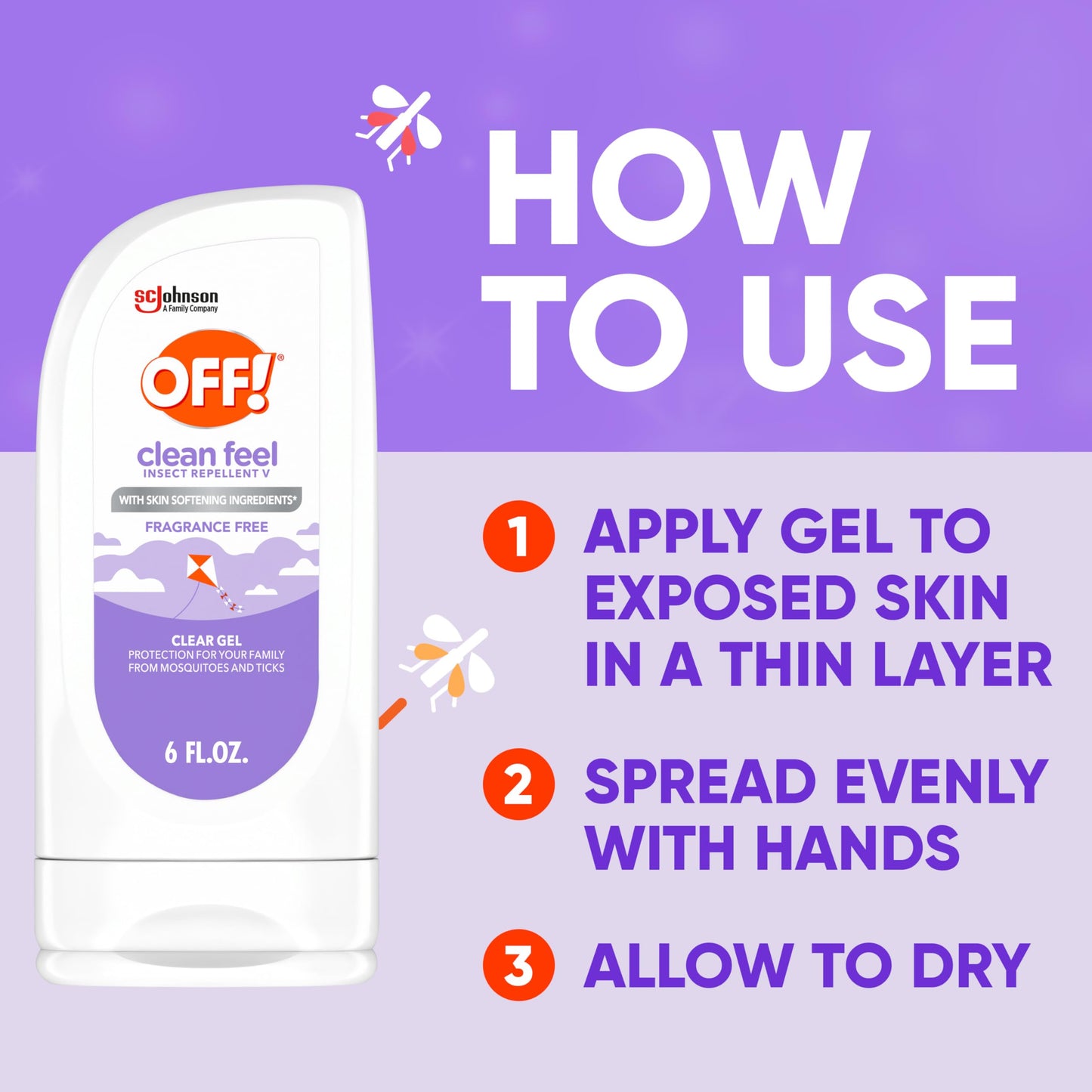 OFF! Clean Feel Insect Repellent Clear Gel with 20% Picaridin - DEET-Free Protection from Mosquitoes & Ticks, Odor-Free Pest Control For Camping - 6 oz